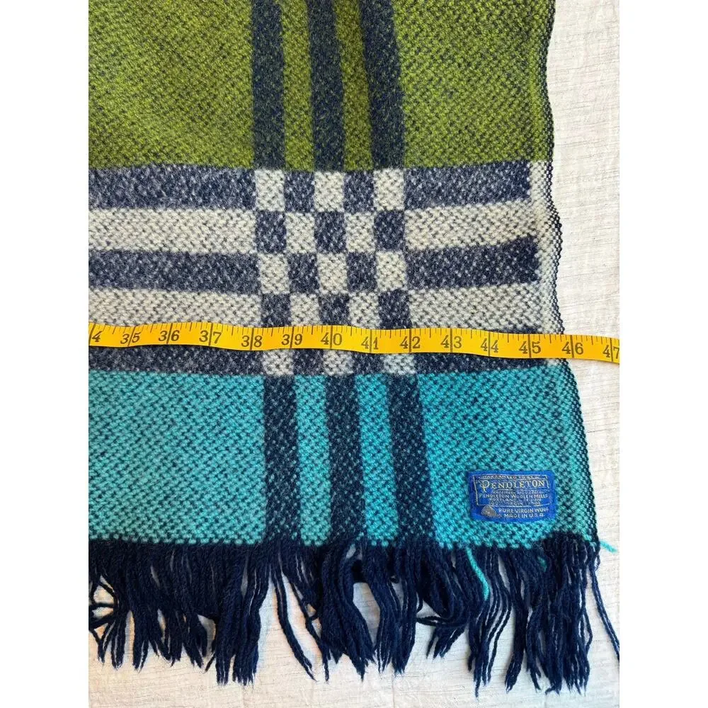 VTG Pendleton %100 Virgin Wool Woven Fringe Throw Blanket Afghan 46” x 64” MCM